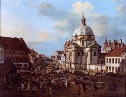 Bernardo Bellotto New Town Market Square with St. Kazimierz Church. oil painting on canvas